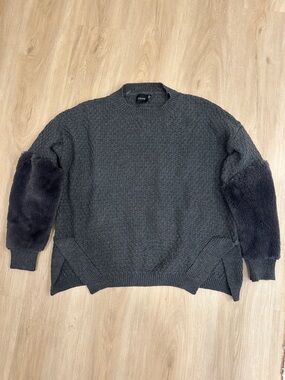 Crewneck Sweater with Faux Fur Sleeve